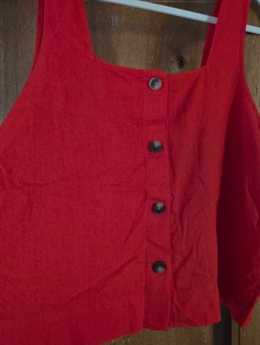 Red Tank Top With Button Down Back Detail - Picture 2 of 7